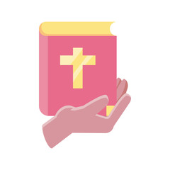 Sticker - hands holding an catholic bible on white background