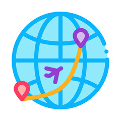 Sticker - International World Flight Icon Thin Line Vector. Airplane On Globe Direction Concept Linear Pictogram. Air Transport Aircraft Fly Way Color Symbol Illustration