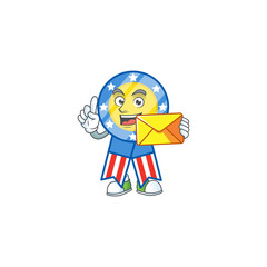 Sticker - Happily USA medal mascot design style with envelope