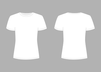 Wall Mural - Womens white t-shirt with short sleeve. Shirt mockup in front and back view. Vector template illustration