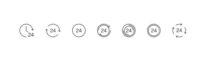 Wall Mural - time icons. 24h collection icons, isolated on white background. watch, clock 24h in a row. panorama 