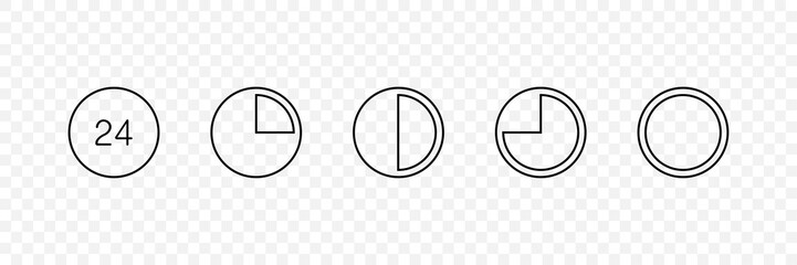 Wall Mural - 24h vector icons. time icons collection. watch, clock in flat linear design, isolated on transparent