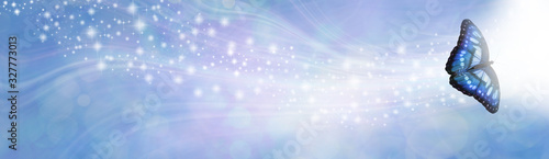 Cuadros en Lienzo Blue Spiritual Sparkle Butterfly Message Banner - wide gaseous flowing glitterin