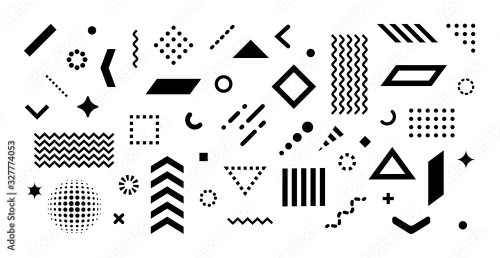 Big set of abstract vector geometric shapes and trendy design elements for illustrations on white background. Editable stroke. Use for web, sites, print, mobile apps - obrazy, fototapety, plakaty 