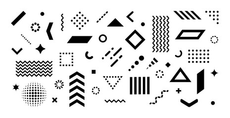 big set of abstract vector geometric shapes and trendy design elements for illustrations on white ba