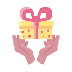 Poster - hands holding an gift box on white background