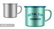 Metallic gray enamel metal cup. Vector mockup.