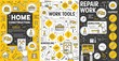 © Vector Tradition - Hose remodeling, home construction, renovation and repair work tools. Vector carpentry, engineering and construction handyman service hand tools, drill and saw, paint, hammer and ruler toolkit