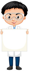 Poster - Cute boy in lab gown on white background