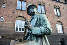 Bronze Statue Of Hans Christian Andersen At Copenhagen City Hall Square, Denmark. February 2020