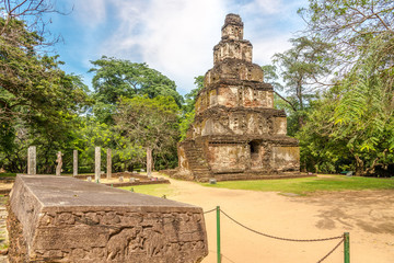 Wall Mural - View at the Sathmahal prasada tower and Stone book in Jayanthipura complex in Polonnaruwa - Sri Lanka