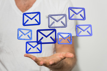 Hand with an email icon 3d