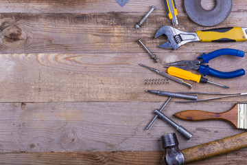 Wall Mural - repair tools on wooden background