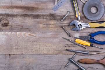 Wall Mural - repair tools on wooden background