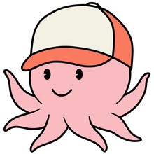 Cartoon Octopus With A Baseball Cap