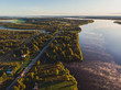 © tsuguliev - View of Kem River, Kemijoki, in a Liedakkala village in the municipality of Keminmaa in Lapland in north-western Finland, Aerial summer dawn sunrise