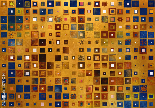 Dekoracja na wymiar  kolorowy-abstrakcyjny-wzor-szachowy-z-kwadratow-o-roznych-rozmiarach