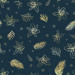 Wall Mural - Elegant hand drawn tropical floral seamless pattern, exotic flower background, great for textiles, banners, wallpapers - vector design