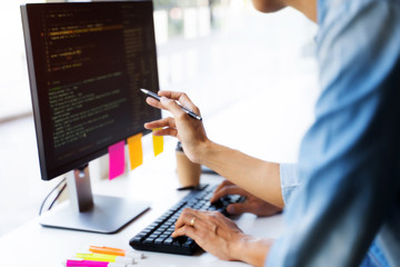 Software engineers programmer development coding a solution data..
