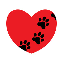 Wall Mural - Red heart with paw prints