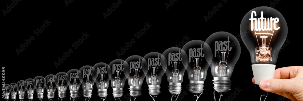 Light Bulbs with Past and Future Concept - obrazy, fototapety, plakaty 