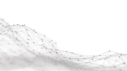 Leinwandbilder - Wave of particles on white background. Network connection dots and lines. Digital background. 3d rendering.