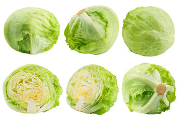 Green iceberg lettuce isolated on white background, clipping path, full depth of field