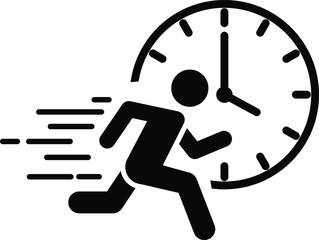 a running man with clock icon, immediate icon, vector