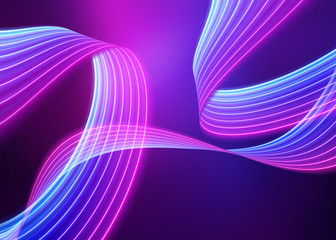 Wall Mural - 3d render, abstract neon background, pink blue light, glowing wavy lines, modern fashion ribbon conc