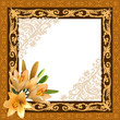 lily flowers in orange decorated frame on white