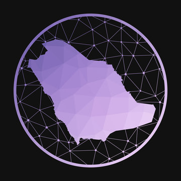 Saudi Arabia icon. Vector polygonal map of the country. Saudi Arabia icon in geometric style. The country map with purple low poly gradient on dark background.