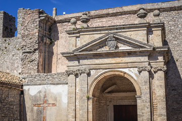 Canvas Print - Entrance to St Dominic Church in Erice, small town located on a mountain near Trapani city, Sicily Island in Italy