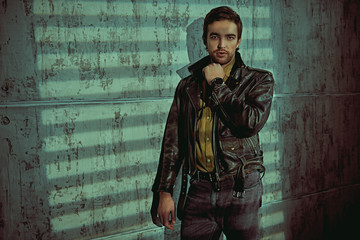 Wall Mural - model in leather jacket