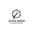 Illustration of abstract drum sign with a stick to hit it for the logo of the drum study course