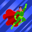 Flat design flying superhero in heroic pose.