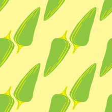 Green Bell Pepper Seamless Pattern On Yellow Background.