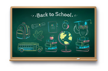 Wall Mural - chalk drawn illustration set of education items
