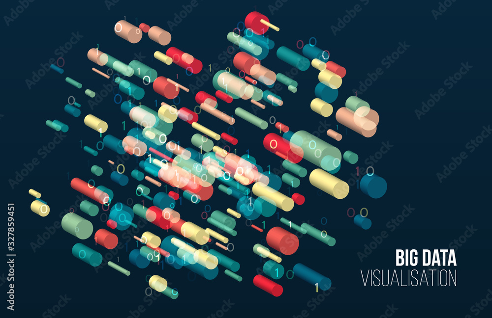 Big data visualization. Abstract background with lines array and binary ...