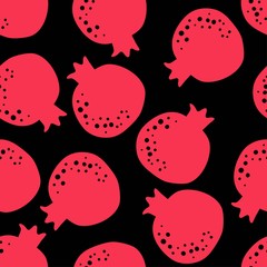 Wall Mural - Pomegranate background. Fruit seamless pattern. Wallpaper art. Simple cute illustration in cartoon flat style. Vector