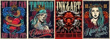 Vintage Colorful Tattoo Conventions Posters