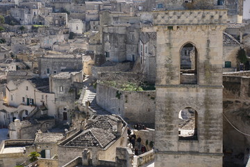 Wall Mural - Detail view with Cobblestone streets in the Sassi di Matera a historic district in the city of Matera