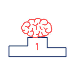 Best brain. Vector illustration of human brain on winners platform | modern flat design linear concept icon and infographic red and blue on white background