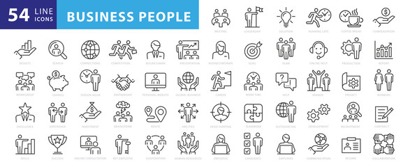 business people, human resources, office management - thin line web icon set. outline icons collecti