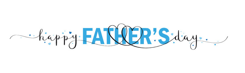 Canvas Print - HAPPY FATHER'S DAY vector mixed typography banner with brush calligraphy and blue hearts
