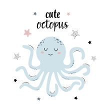 Card With Cute Octopus Isolated On White