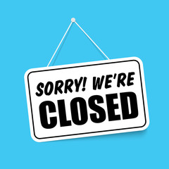 Sorry we are closed in signboard with a rope on transparent background. Vector