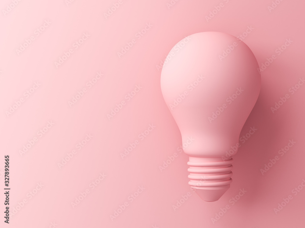 Pink pastel color light bulb isolated on pink pastel color background with shadow 3D rendering - obrazy, fototapety, plakaty 
