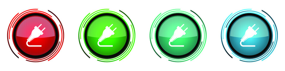 Aufkleber - Plug round glossy vector icons, set of buttons for webdesign, internet and mobile phone applications in four colors options isolated on white background