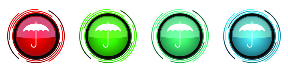 Fototapete - Umbrella round glossy vector icons, set of buttons for webdesign, internet and mobile phone applications in four colors options isolated on white background