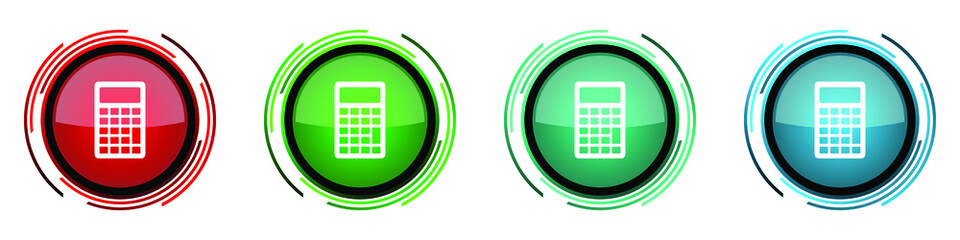Fototapete - Calculator round glossy vector icons, set of buttons for webdesign, internet and mobile phone applications in four colors options isolated on white background